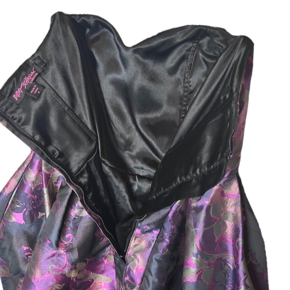Betsey Johnson Collection Purple Metallic Floral Brocade Strapless Mini Dress 0 - Picture 8 of 9